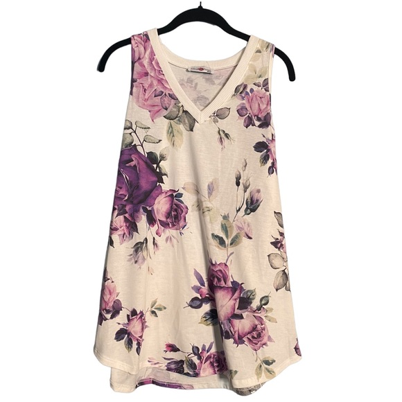Nylon Apparel Floral V-Neck Tank - Size M, White/Purple Multi - Picture 2 of 6